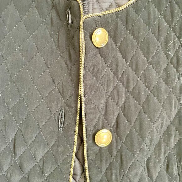 Caron Petite Vintage Quilted Jacket Black Gold Trim Button Front Cropped USA - Picture 3 of 7